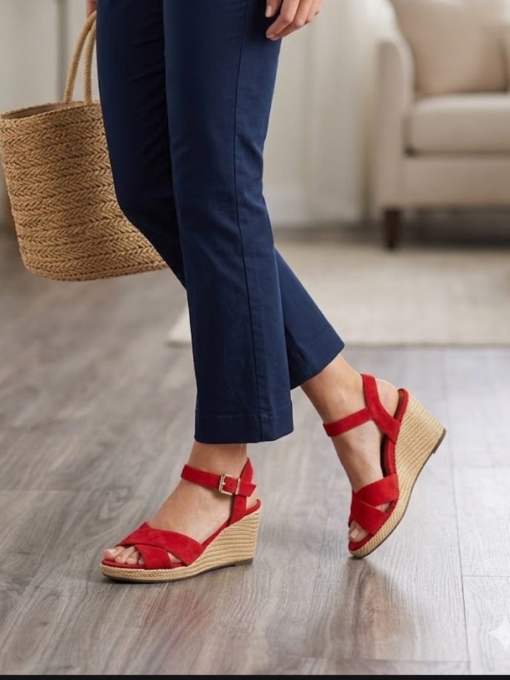 Vionic Red Suede Espadrille Wedge Sandals